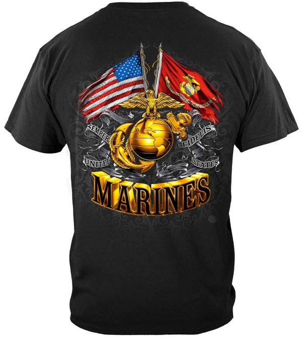 USMC Marine Corps Double Flag Gold Globe Marine Corps T-Shirt